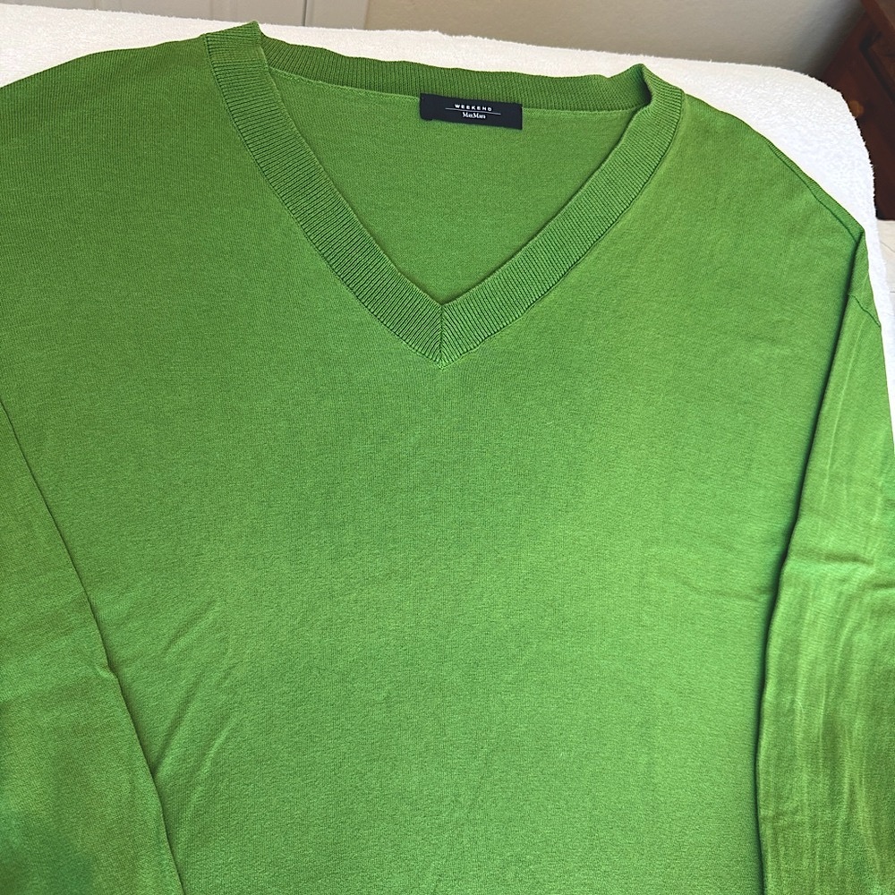 MaxMara Weekend Green Boxy Long Sleeve Lightweight Silk Blend Sweater